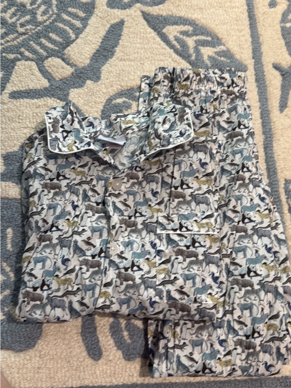 Trotters London Animal-Print Pajama Set in Blue and Gray
